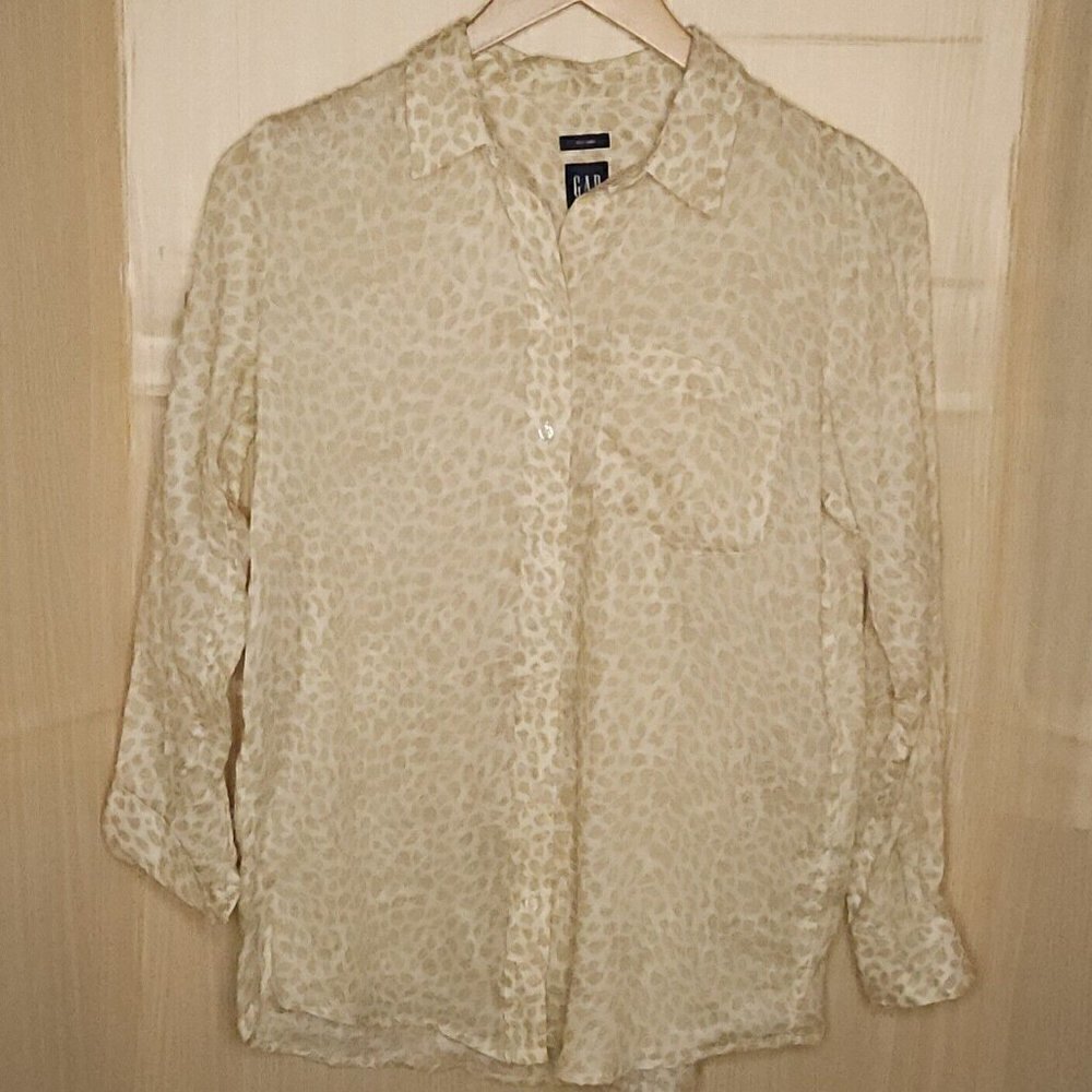 Gap Linen Tan White Animal Print Button Down Tunic Small
